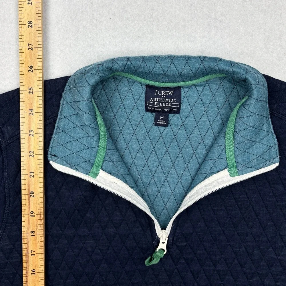 JCrew Mens Quilted Quarter Zip Pullover Sweater Navy Blue Teal Size Medium BL209
